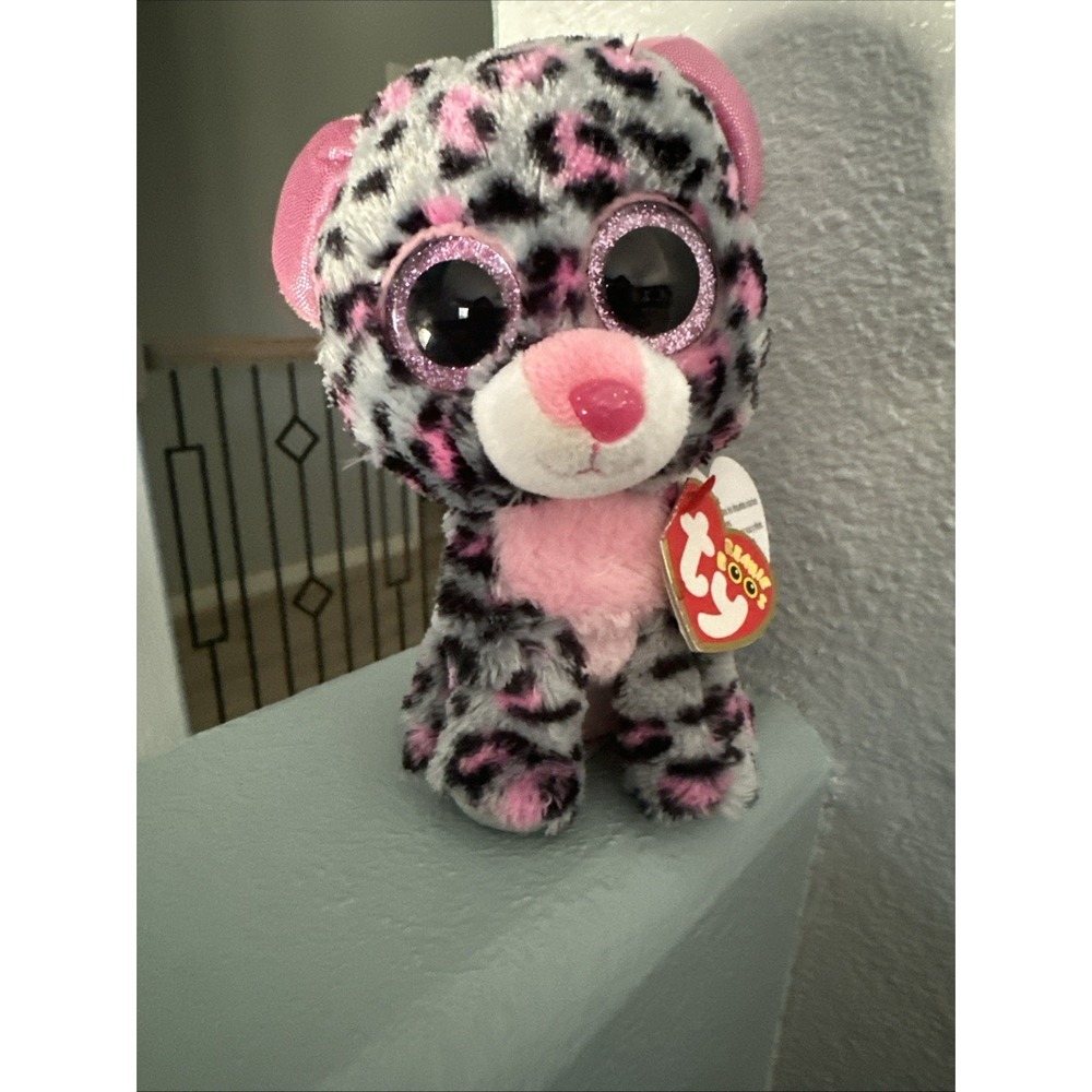 Ty Beanie Boos Tasha Leopard Cat Plush 6" Pink Glitter Eyes Stuffed Toy Justice
